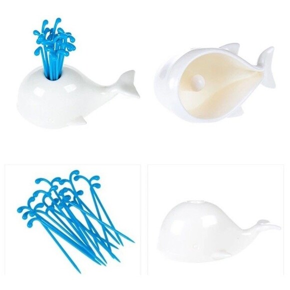 Whale Fountain Fruit Fork Set 16 Pieces W/ Base for Party Decor, Bar Supply, NEW - Picture 10 of 12